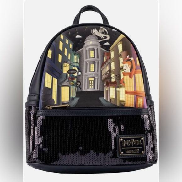 ✨?NWT Loungefly Harry Potter Diagon Alley Sequin Accented Navy Mini Backpack✨? main image 10